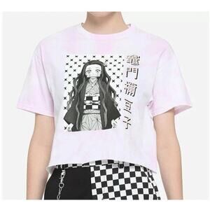 Demon Slayer Kimetsu No Yaiba Nezuko Pink Tie Dye Crop T-Shirt Women’s Large